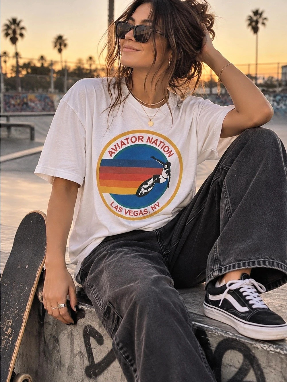 Aviator Nation Las Vegas Destination crop Tee White